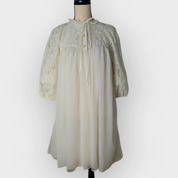 Vintage 60s George Hatab Saks Fifth Avenue White Peignor Set S - Picture 1 of 16